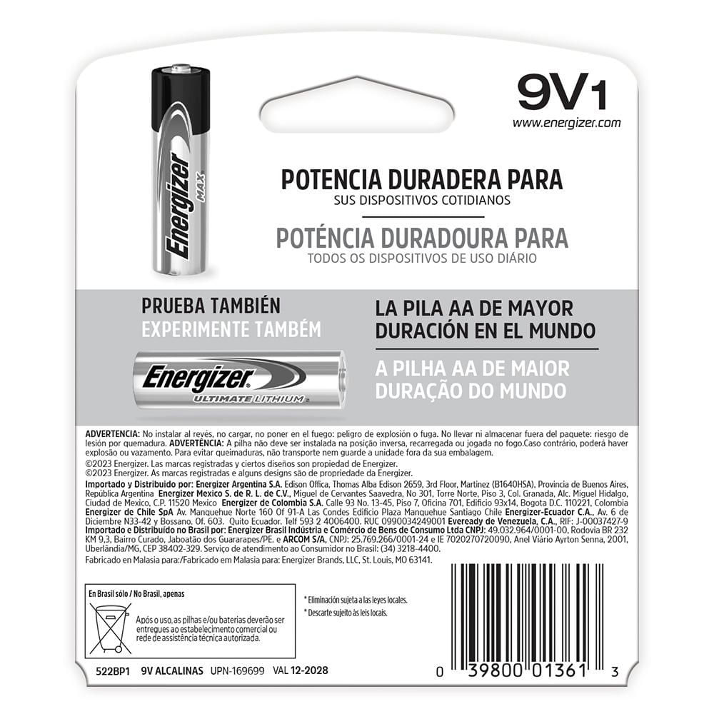 Pila Alcalina 9V x 1 Und ENERGIZER 522 img #3