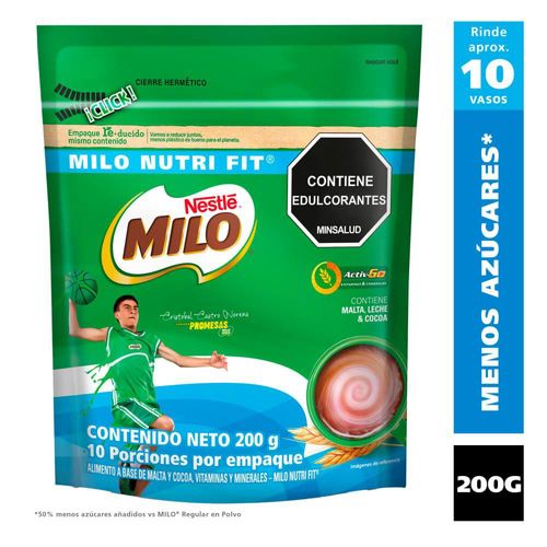 Bebida achocolatada con malta MILO NUTRI FIT menos azucares (200  gr)