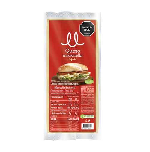 Queso mozzarella CARULLA tajado (800  gr)
