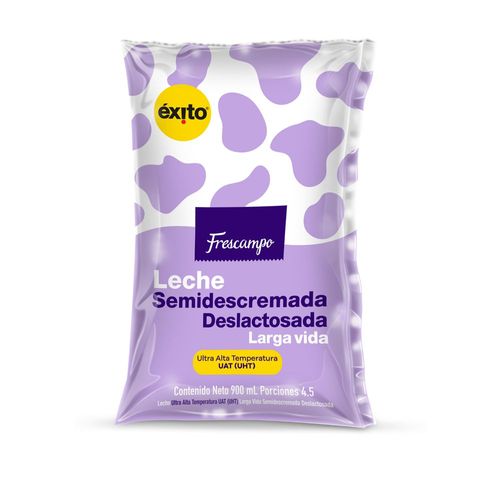 Leche deslactosada FRESCAMPO semidescremada UHT bolsa (900  ml)