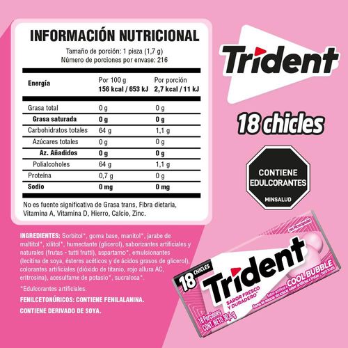 Chicles TRIDENT sabor tutti frutti (30.6  gr)