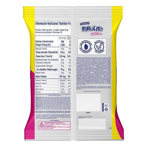 Caramelos PIRULITO sabores a mora leche fresa leche (216  gr)