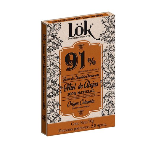 Barra de chocolate LOK PREMIUM PRODUCTS oscuro miel abejas (70  gr)