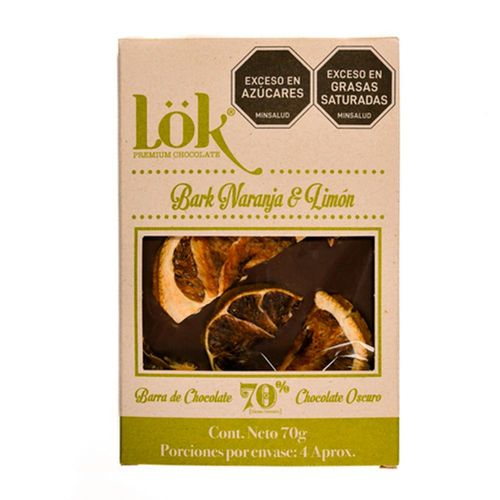 Barra de chocolate LOK PREMIUM PRODUCTS naranja limón. (70  gr)