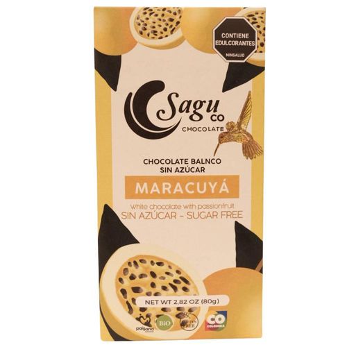 Barra de chocolate Sagu co chocolate blanco sabor maracuyá (80  gr)