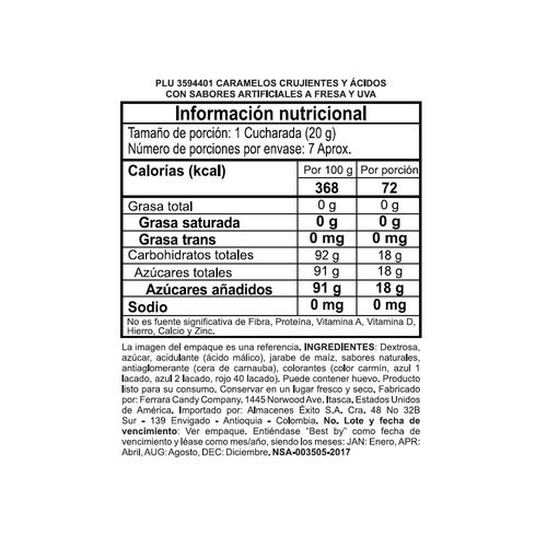 Dulces NERDS uva y fresa mediano (141  gr)