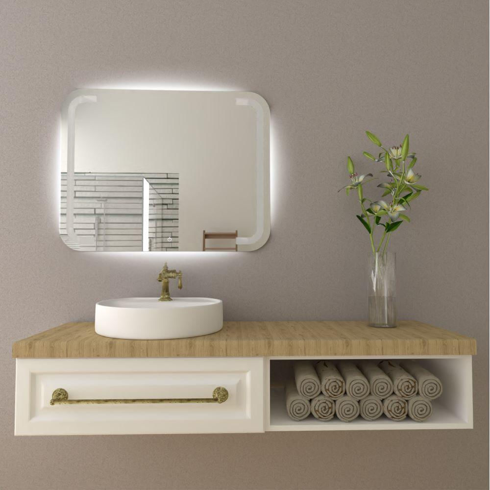 Espejo Rectangular Brown, Gris, Con Luz Led Y Botón Touch img #2