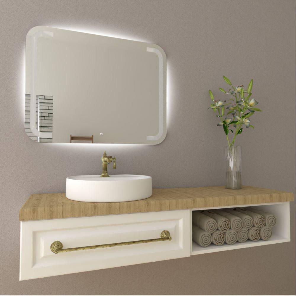 Espejo Rectangular Brown, Gris, Con Luz Led Y Botón Touch img #3