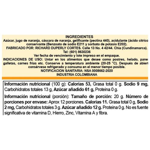 Mermelada DUPERLYS de naranja (250  gr)