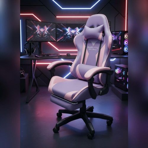 Silla Gamer Vibracion Lumbar Lial Rosa + Reposapies