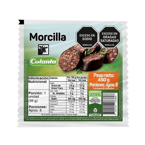 Morcilla COLANTA 8 porciones aproximadamente (450  gr)