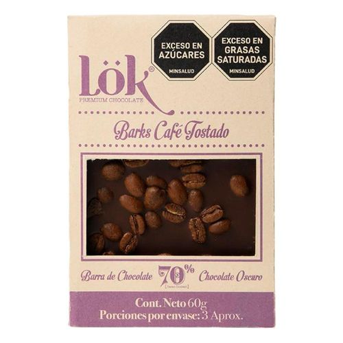 Barra LOK PREMIUM PRODUCTS Chocolate Oscuro 70% Cafe Tost (60  gr)