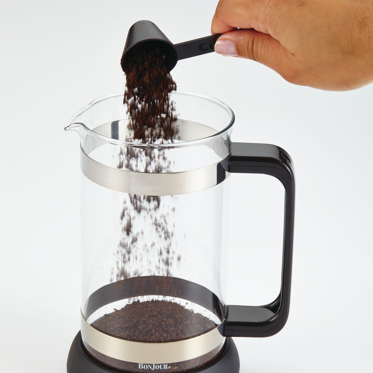 Juego de Prensa Francesa 33.8 onzas/ 8 tazas/ 1L, acero inoxidable con jarra de vidrio templado borosilicato con portavaso y cuchara. Monet, BonJour. img #3