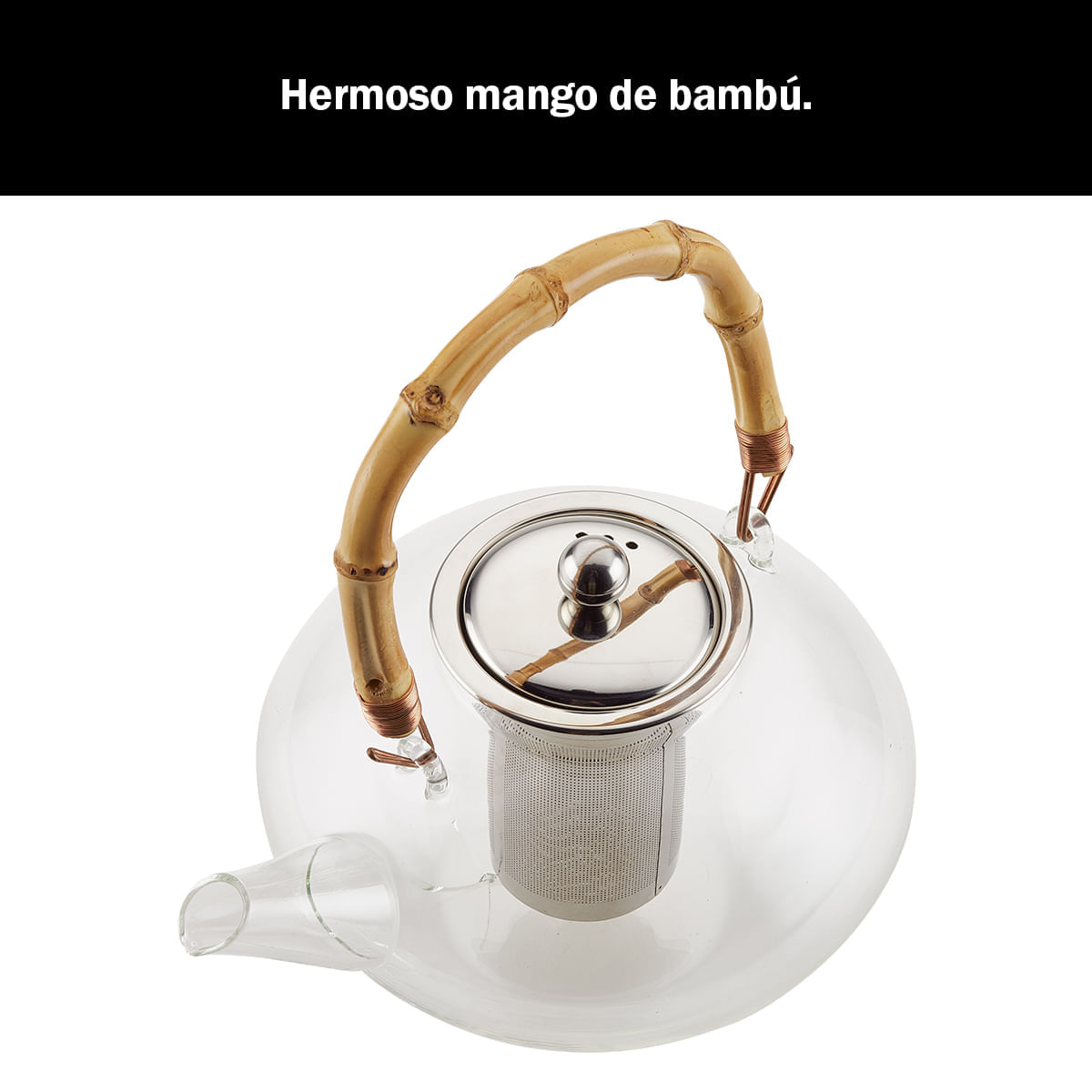 Tetera Zen de vidrio soplado a mano con infusor de acero inoxidable y salvamanteles de bambú, 34 onzas/ 1L. BonJour. img #3