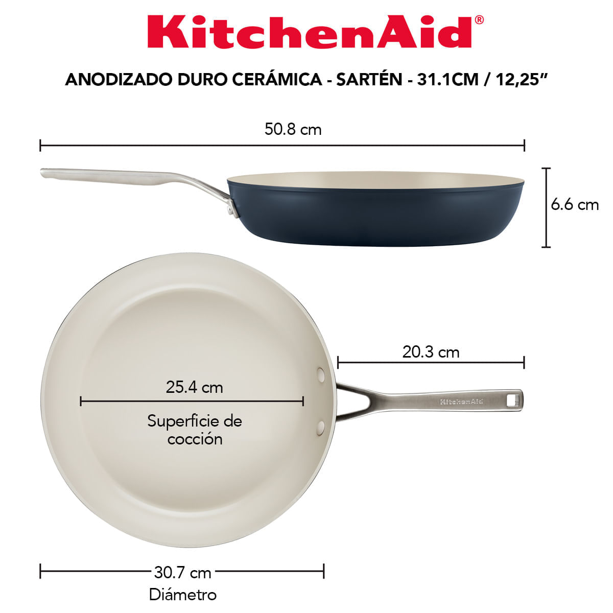 Sartén anodizado duro, antiadherente cerámico, mango en acero inox, KitchenAid. img #5
