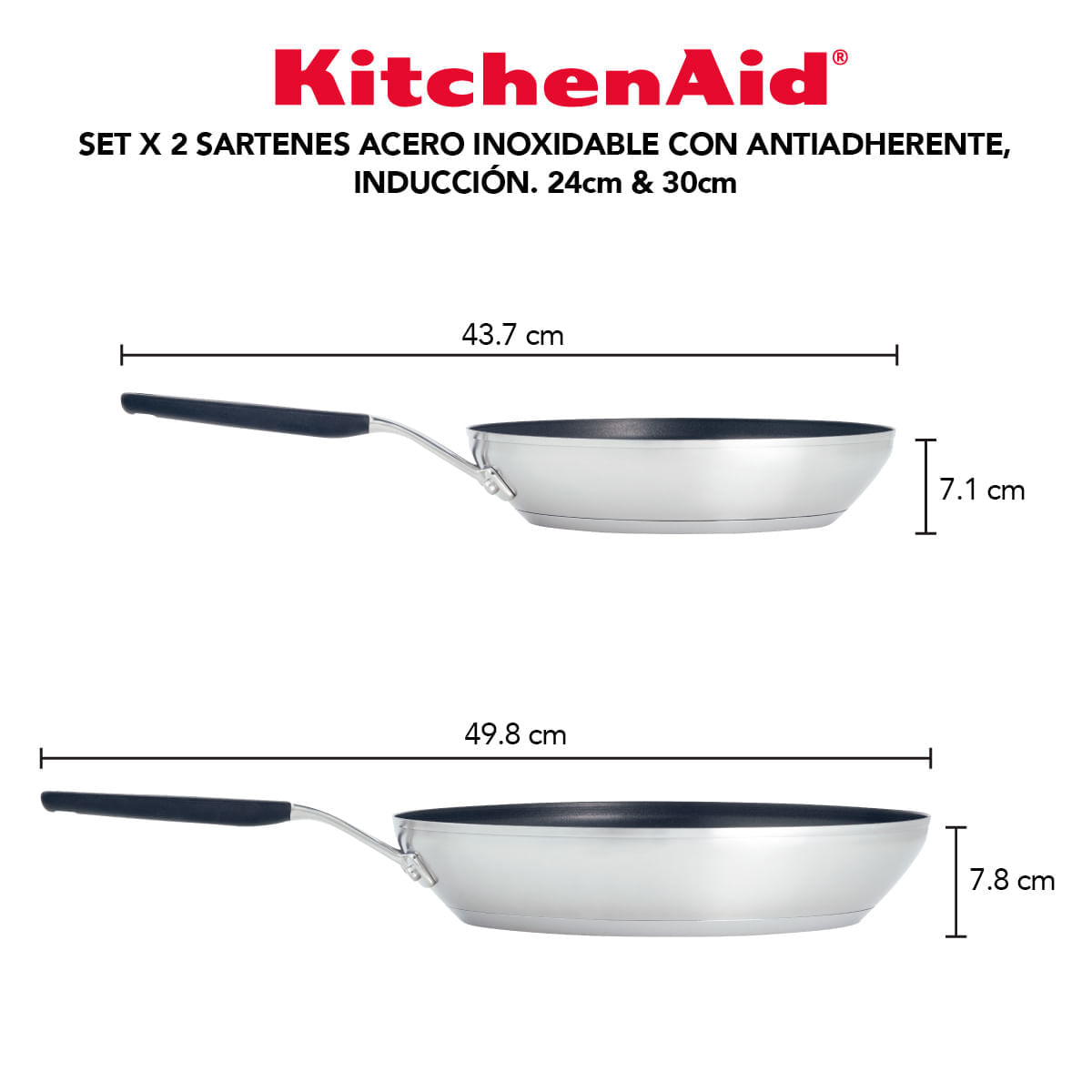 Set sartenes 24cm y 30cm. Acero inoxidable, placa de inducción, KitchenAid. img #6