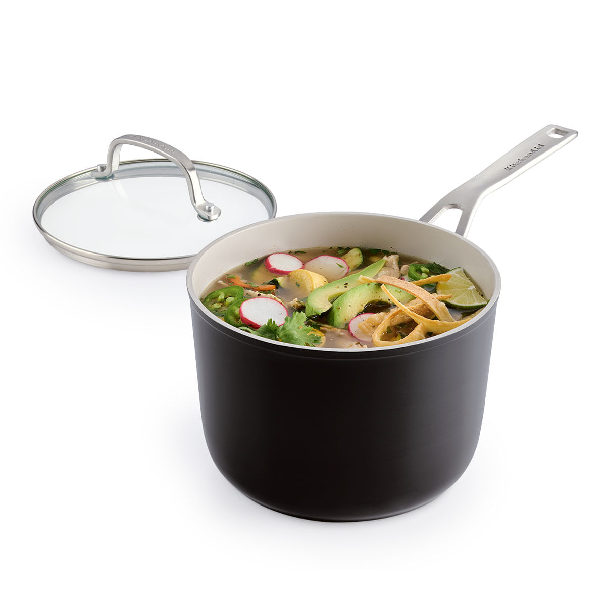 Perol con tapa 2.8L. Aluminio forjado. Antiadherente Cerámico. Color Negro. KitchenAid img #1