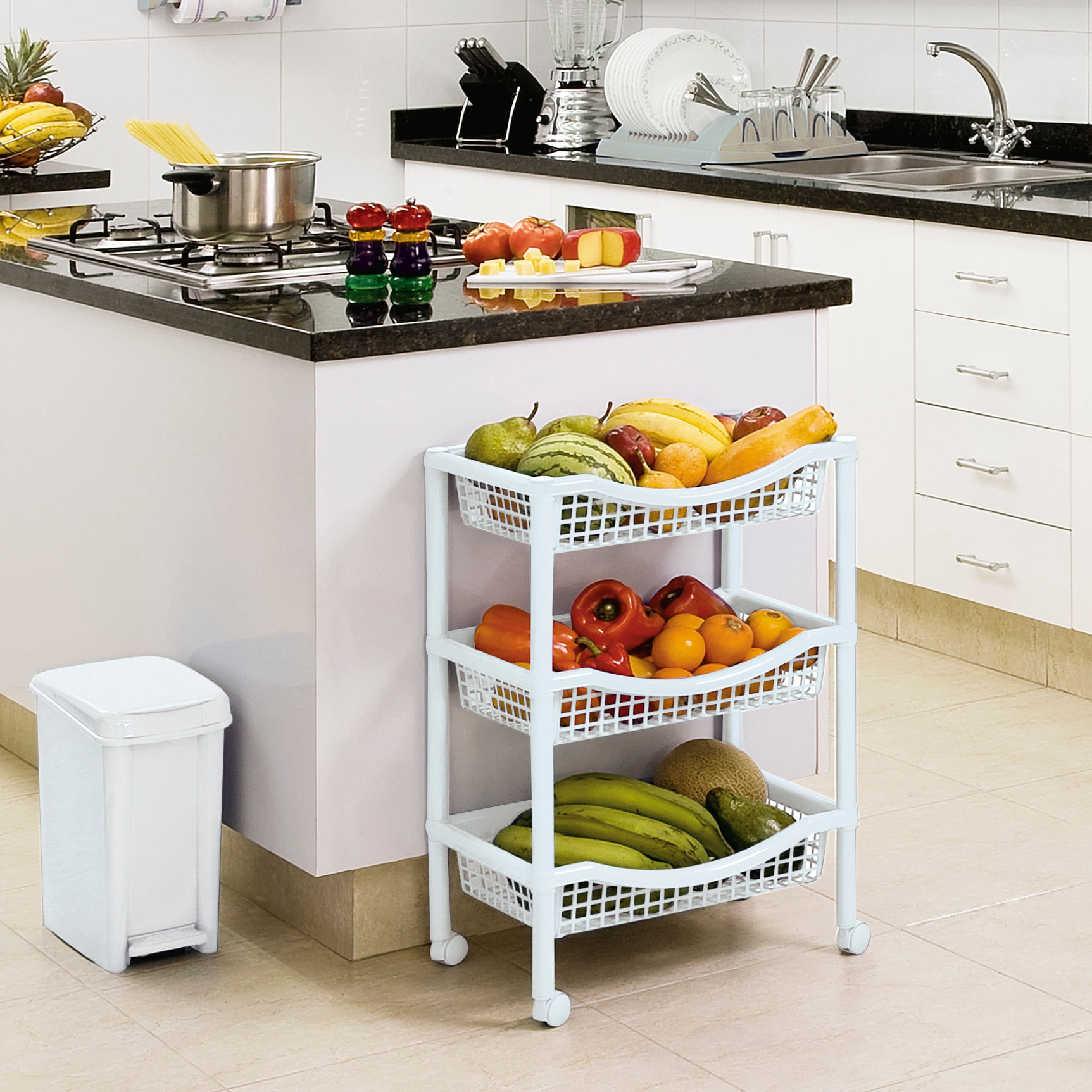 Combo cocina,1 Portarollo triple,1 Canasta móvil rectangular img #2