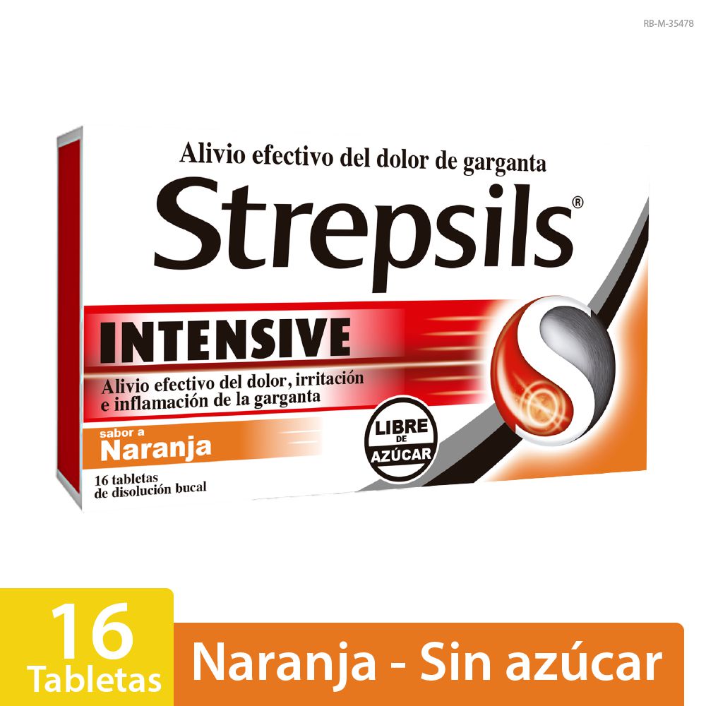 Medicamento para la garganta STREPSILS intensive sin azúcar sabor naranja (16  und) img #1