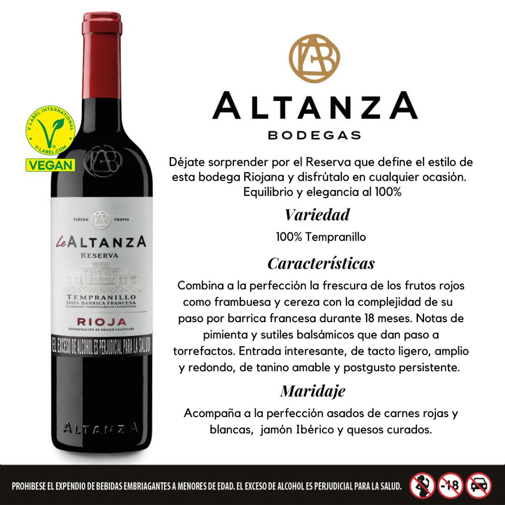 Vino tinto ALTANZA reserva  Tempranillo (750  ml) img #3