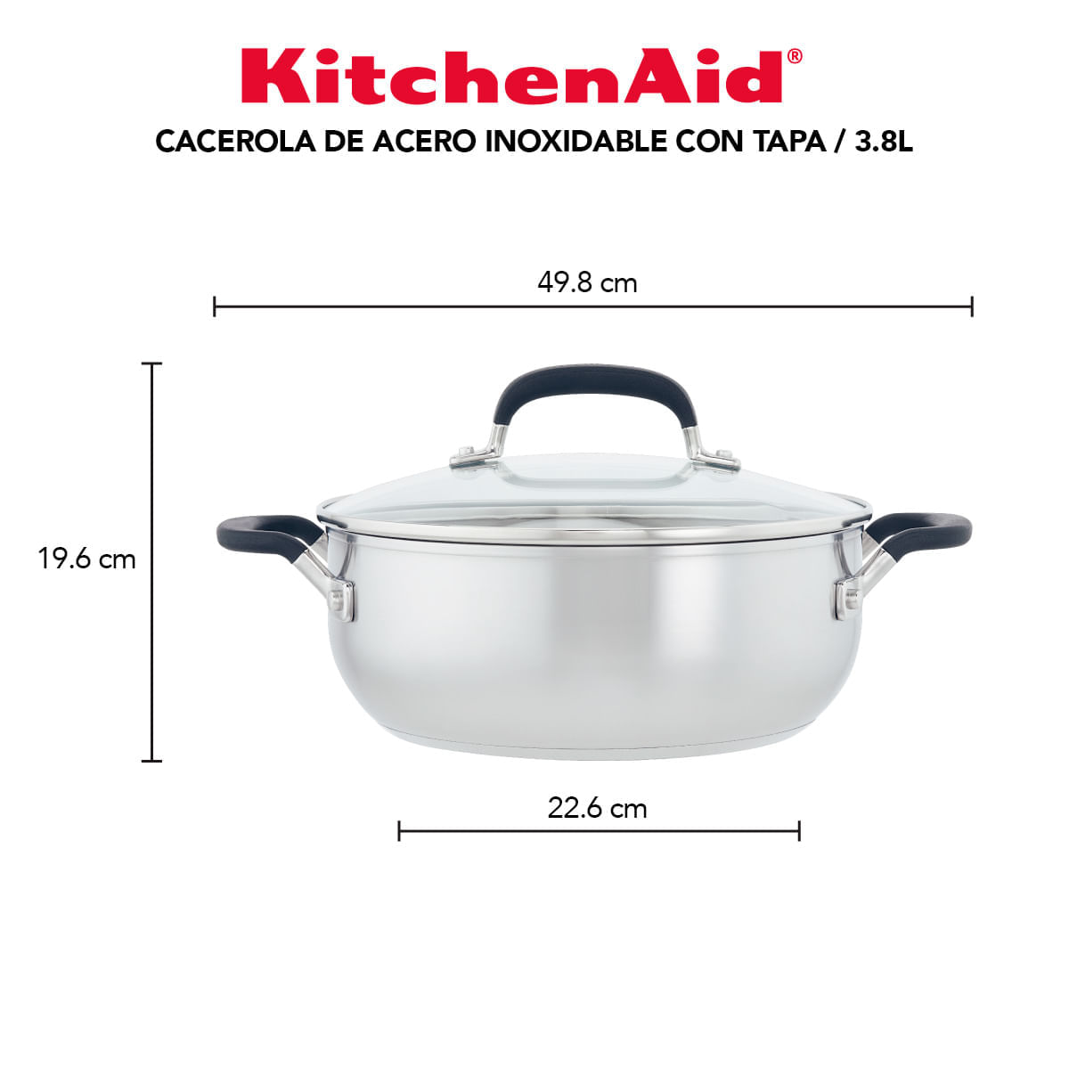 Olla 24cm acero inoxidable, tapa de vidrio templado, placa de inducción. KitchenAid img #5