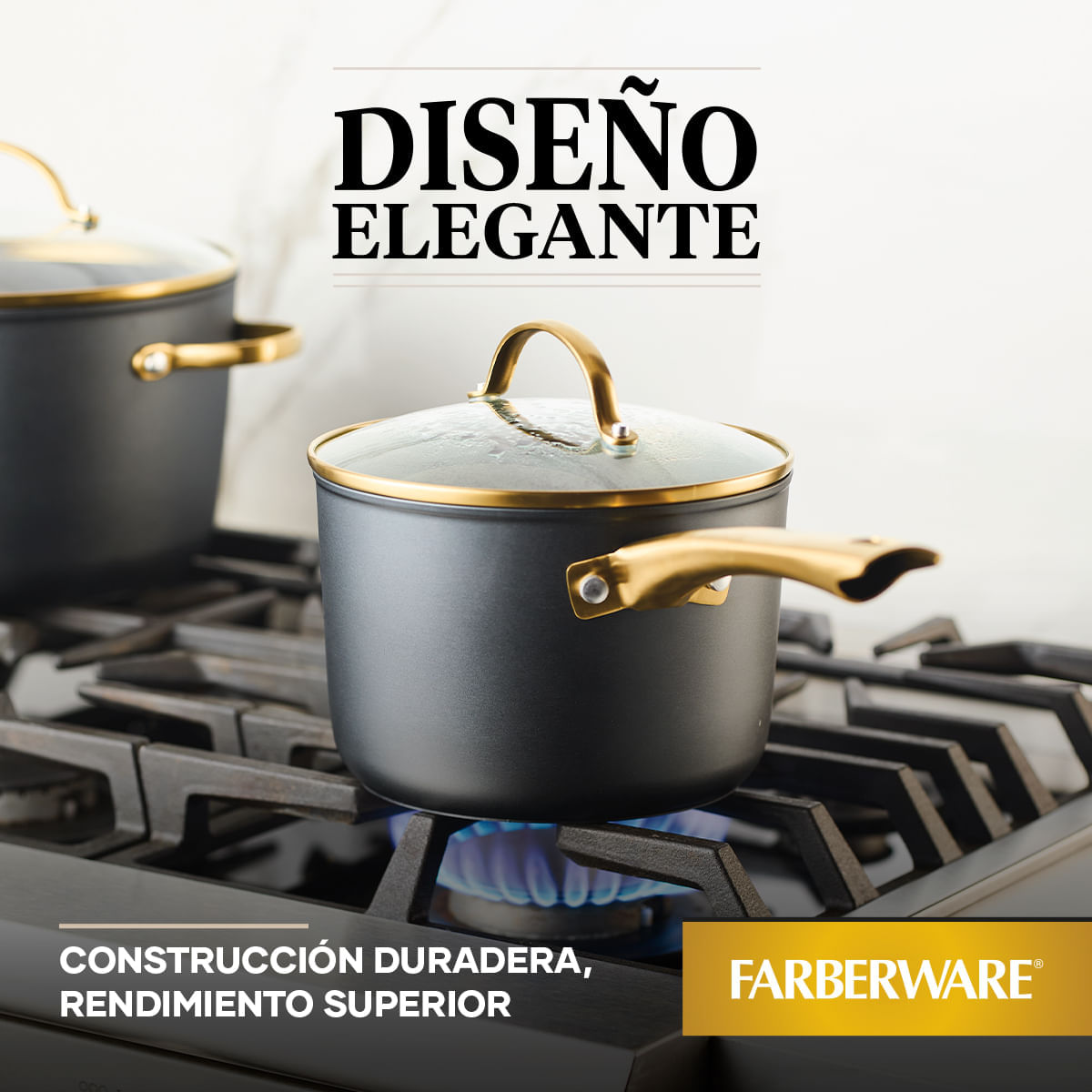 Perol 19cm con tapa de vidrio templado, aluminio forjado, antiadherente cerámico Max Induction. Farberware img #7