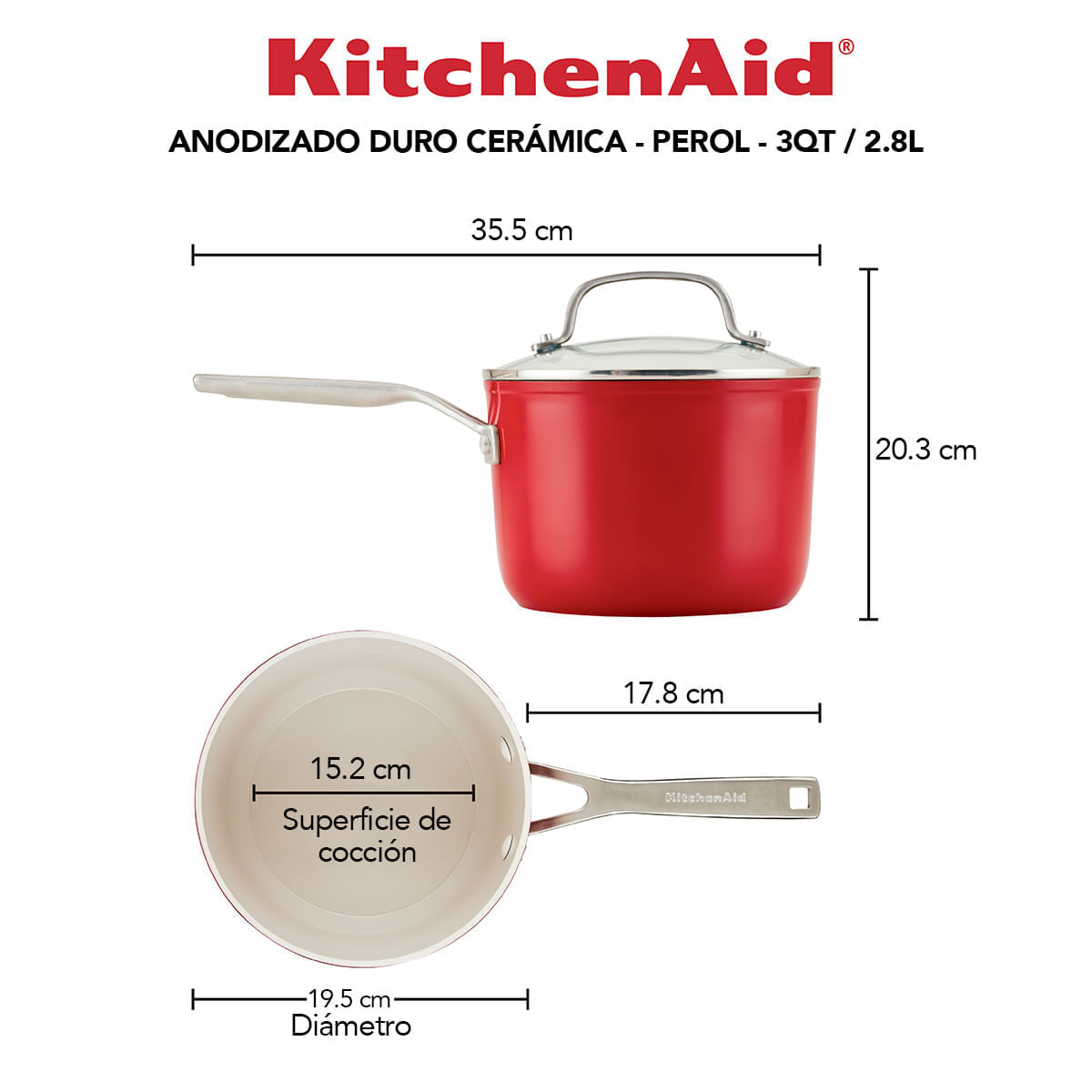 Perol 19.5cm, anodizado duro, antiadherente cerámico, tapa de vidrio templado. KitchenAid. img #5