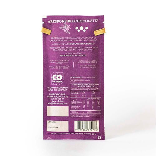 Barra de chocolate JUAN CHOCONAT oscuro 80% cacao (65  gr)