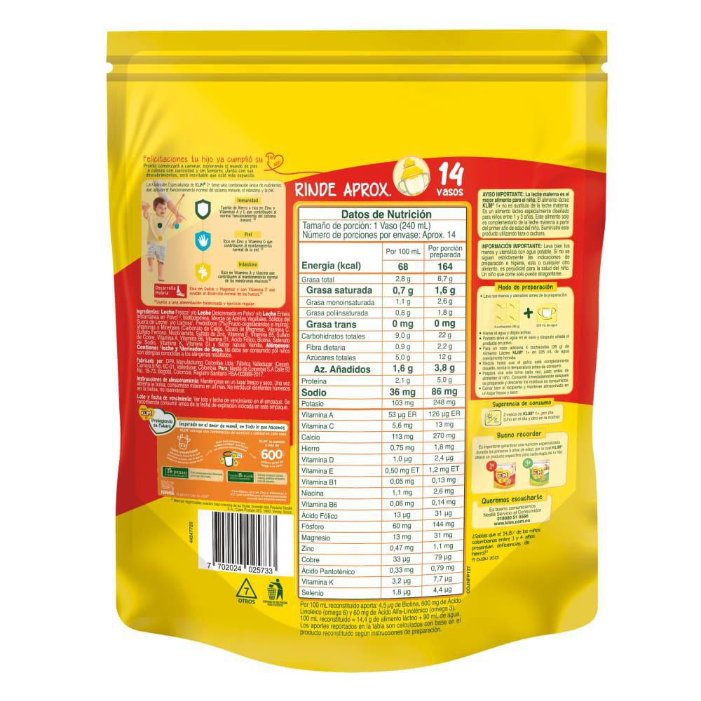 Alimento lácteo KLIM 1+ (500  gr) img #3