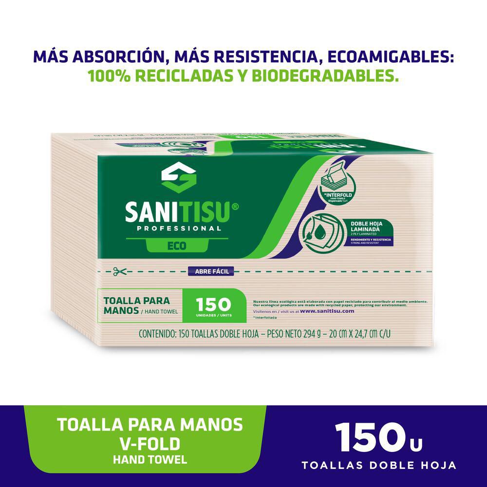 Toallas de manos SANI TISU PROFESSIONAL dobladas en V (150  und) img #2