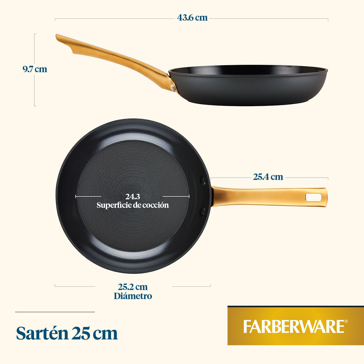 Sartén 25cm Forged Induction. Aluminio forjado. Antiadherente Cerámico. Color Negro. Apta para cocinas de Inducción. Farberware img #6