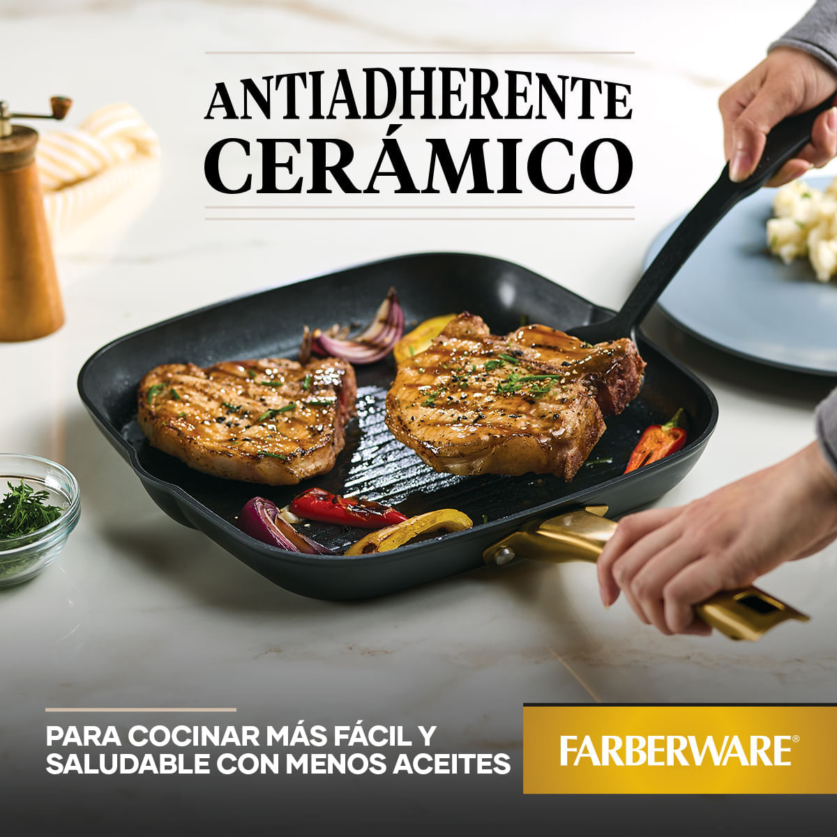 Plancha con Grill 27cm. Forged Induction. Aluminio forjado. Antiadherente Cerámico. Color Negro. Placa de Inducción. Farberware. img #8