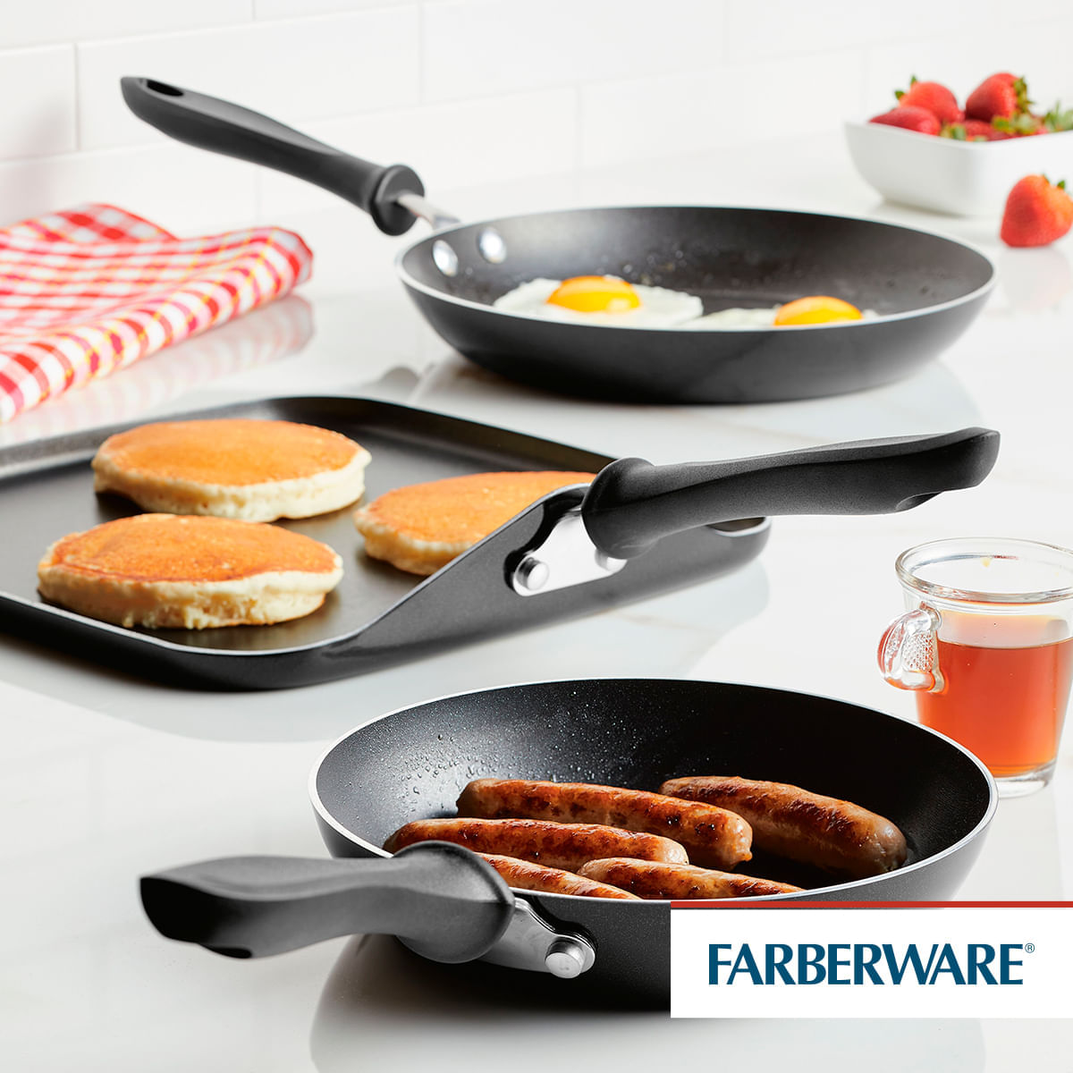 Set x 3 Pzs. Sartenes 18cm + 22cm y plancha 28cm. Aluminio Antiadherente. Reliance. Negro Black. Farberware img #5