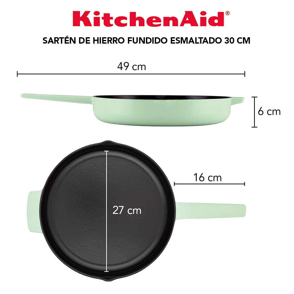 Sarten 30 cm con asa y picos vertedores, Hierro Fundido, Esmaltado. KitchenAid img #9