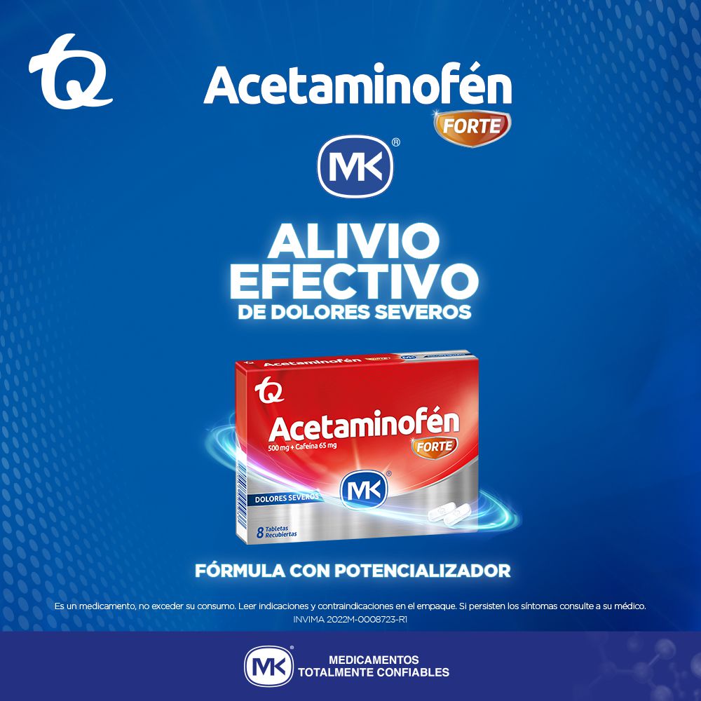 Tabletas recubiertas ACETAMINOFEN MK +cafeína dolores severos (8  und) img #2