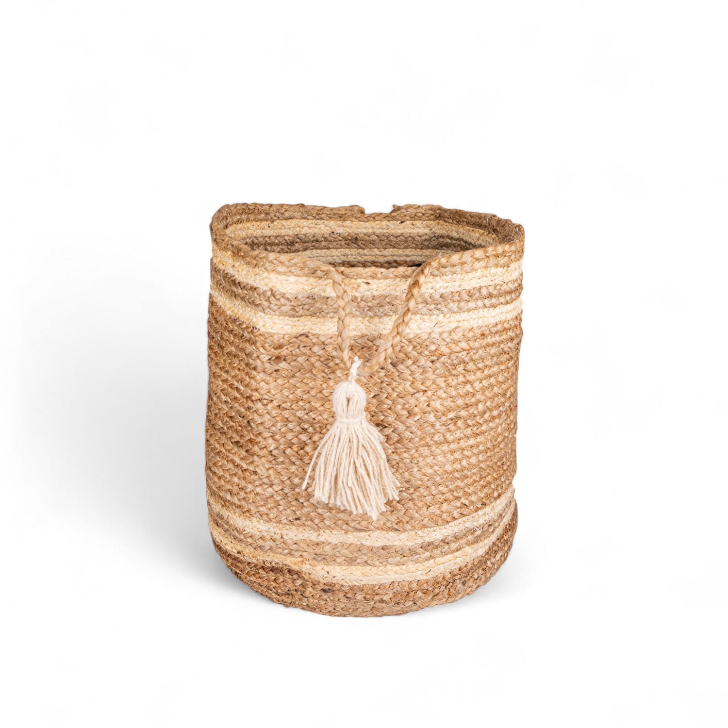 Canasto yute líneas blancas 40cm img #3