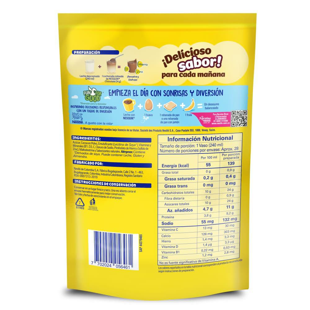 Bebida achocolatada NESQUIK sabor a chocolate (400  gr) img #3