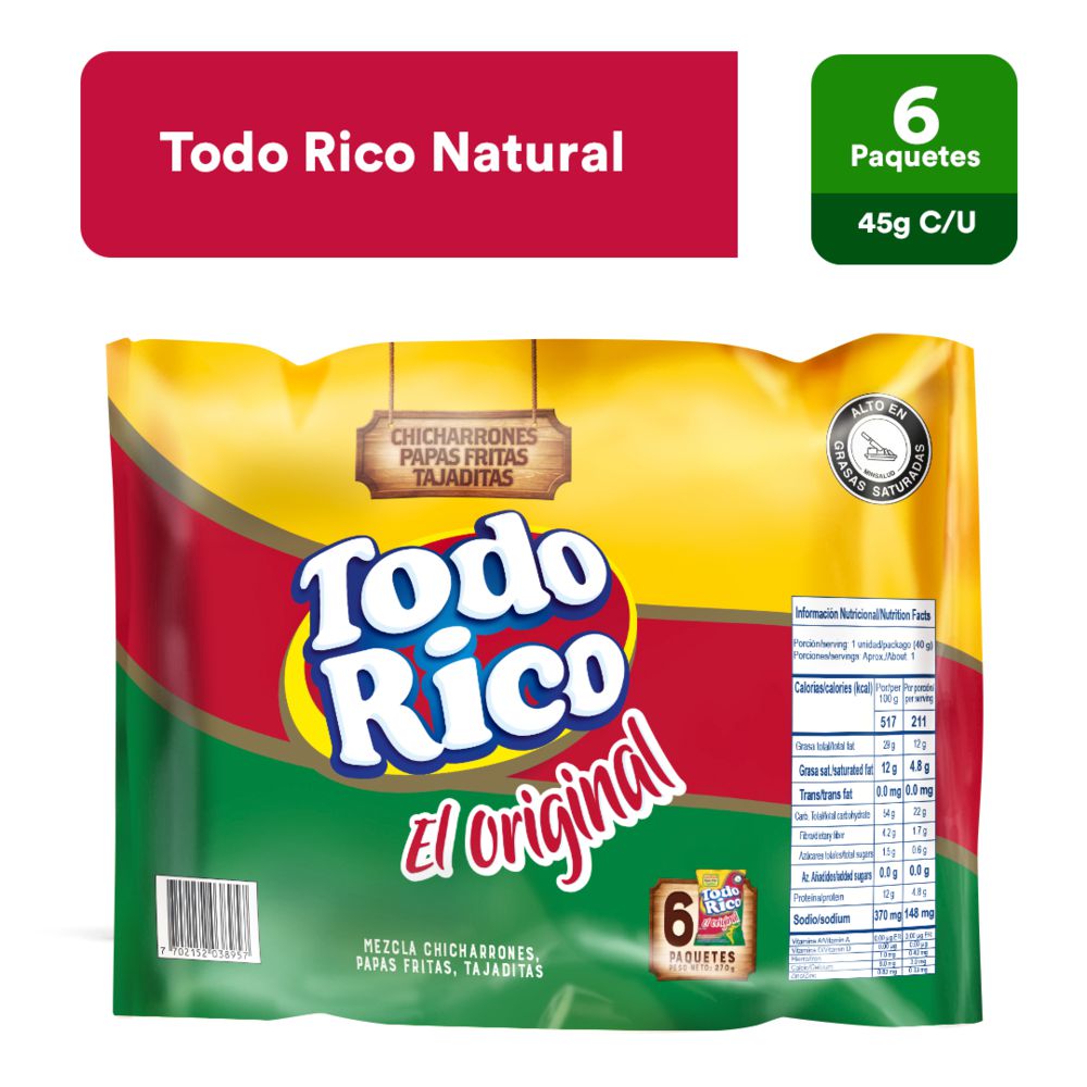 Pasabocas TODO RICO popular sabor natural (270  gr) img #1