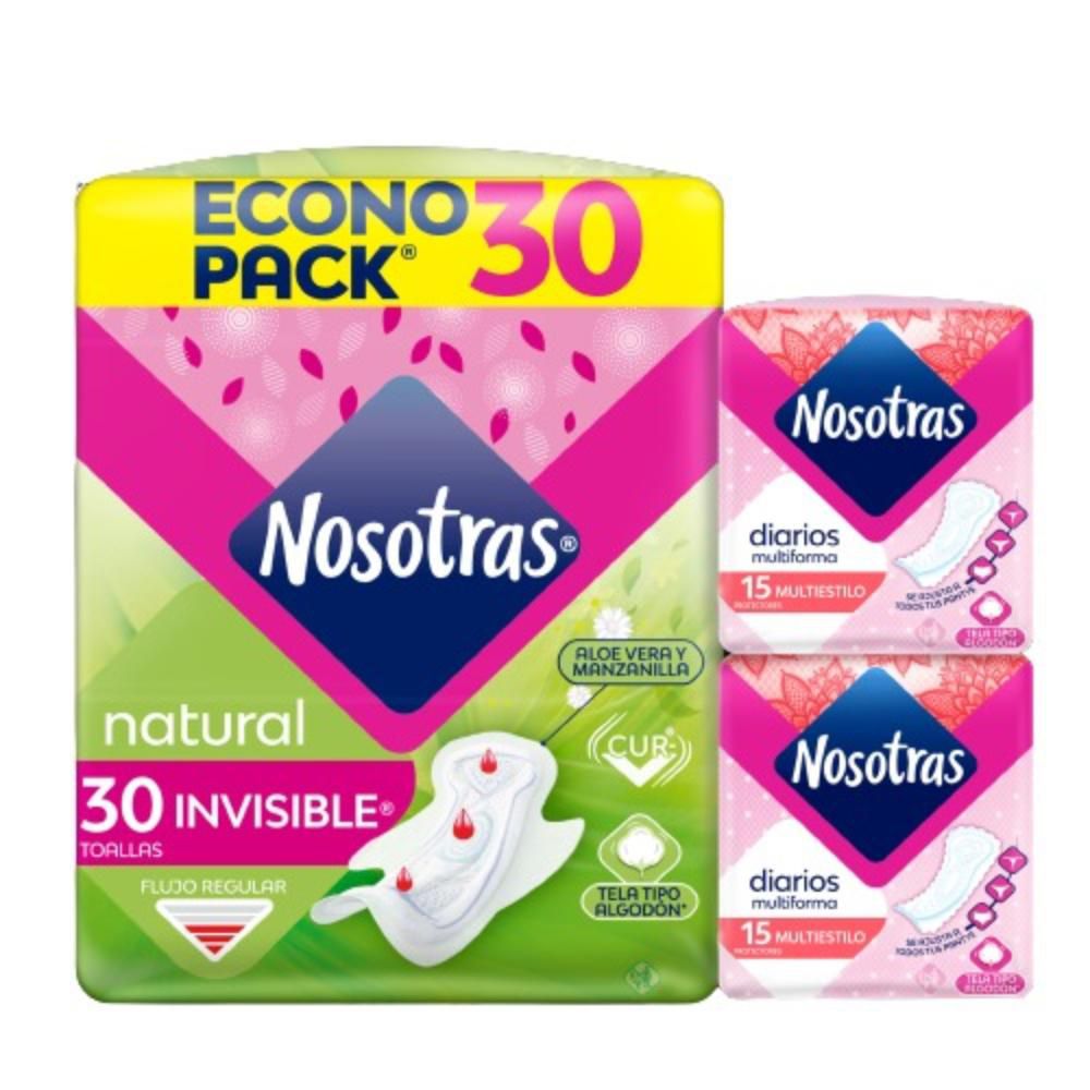 Toallas higiénicas NOSOTRAS natural invisible + protectores (30  und) img #1