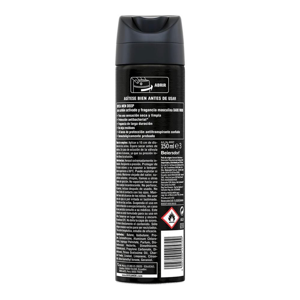 Desodorante NIVEA antibacterial men carbón spray (150  ml) img #5