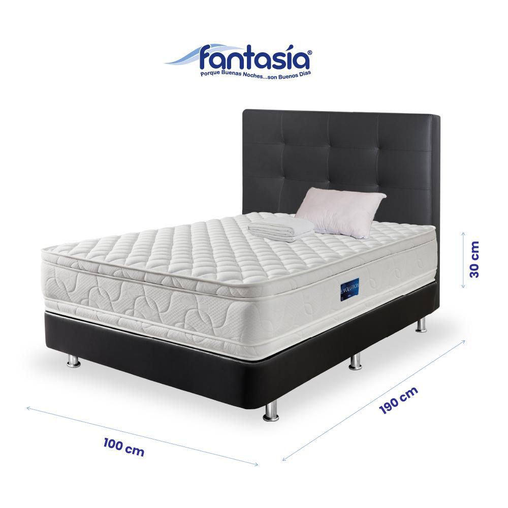 Colchón Combo FANTASIA Sencillo (100 x 190 cm) EVOLUTION Resortado Semifirme Base+Almohada+Protector img #2