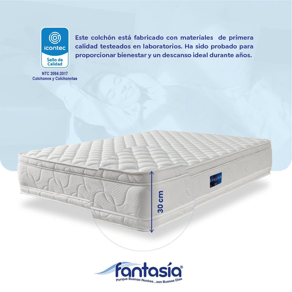 Colchón Combo FANTASIA Sencillo (100 x 190 cm) EVOLUTION Resortado Semifirme Base+Almohada+Protector img #5