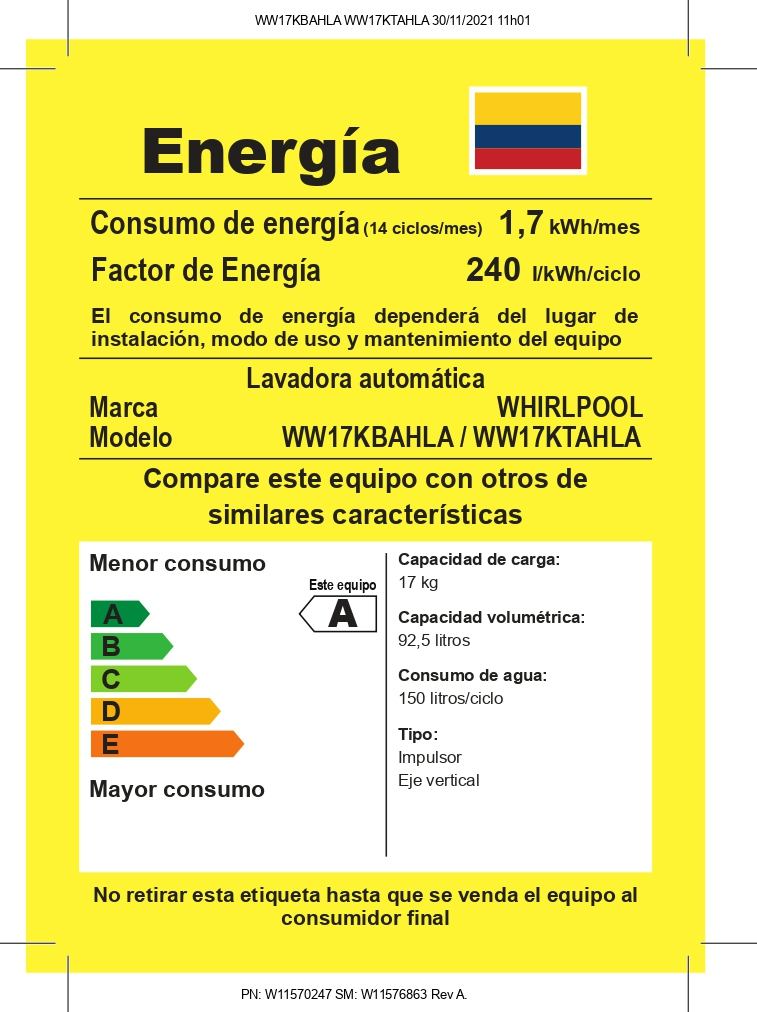 Lavadora Whirlpool Superior 17Kgs Smart Action y panel digital Blanco img #9