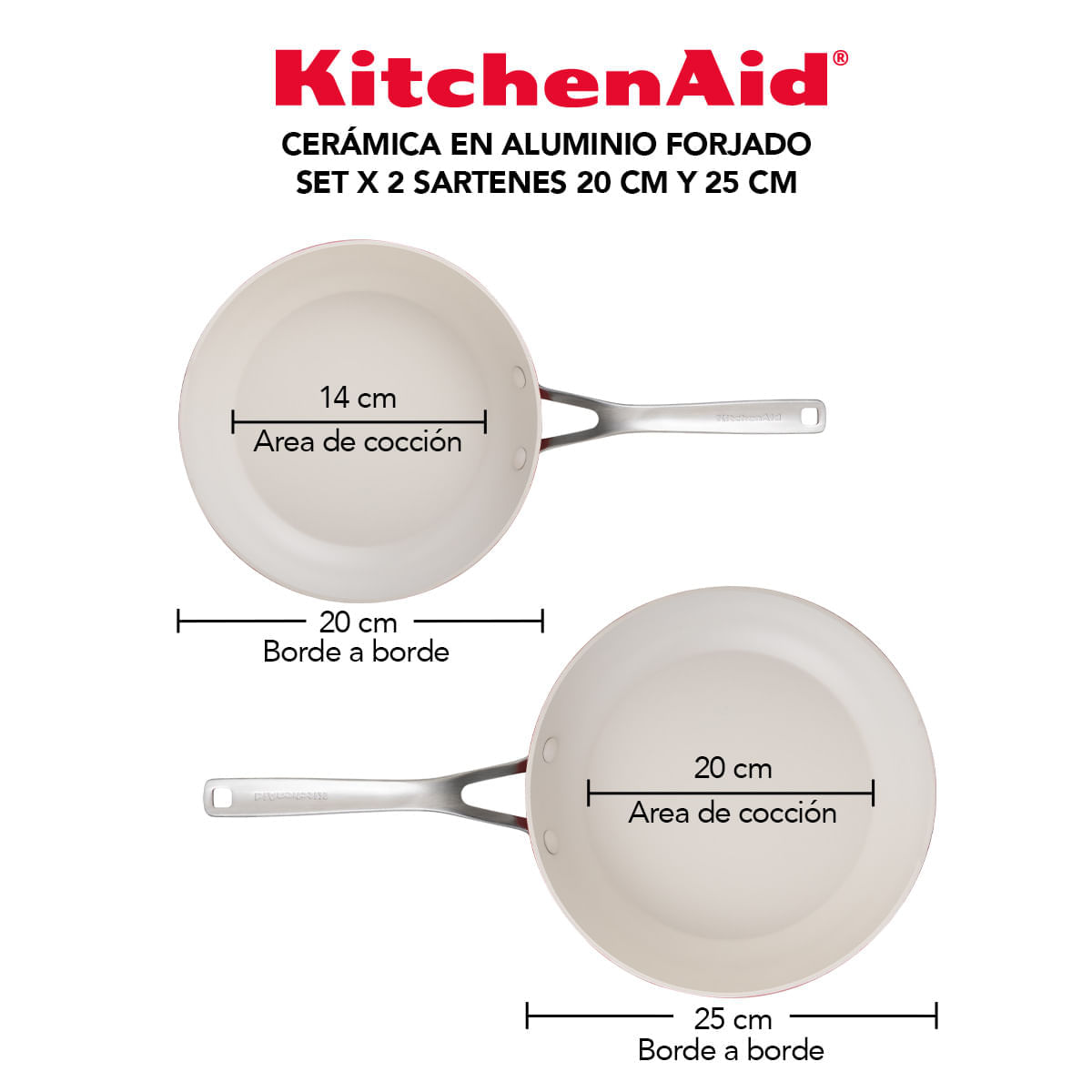 Set 2 Sartenes 21cm y 25 cm. Aluminio Forjado,. Antiadherente Cerámico, Color Rojo. KitchenAid img #6
