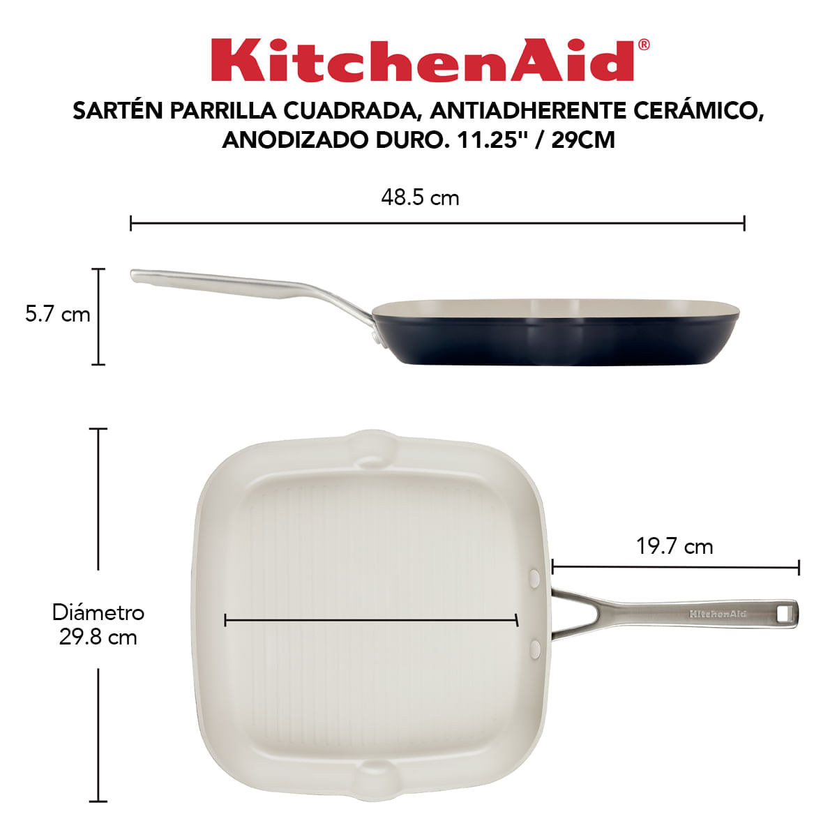 Plancha 29cm, anodizado duro, antiadherente cerámico, color exterior Negro Mate. KitchenAid. img #5