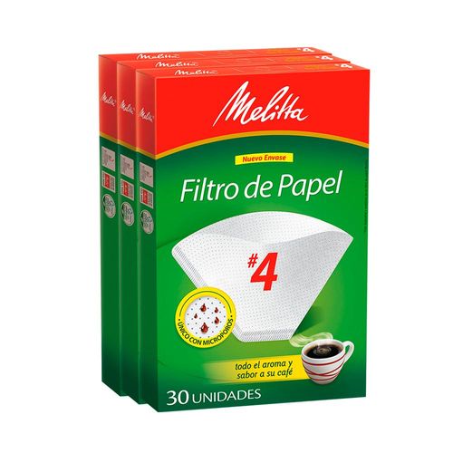 Filtros Melitta Originales Tamaño 4 (3 Cajas De 30 Unidades)