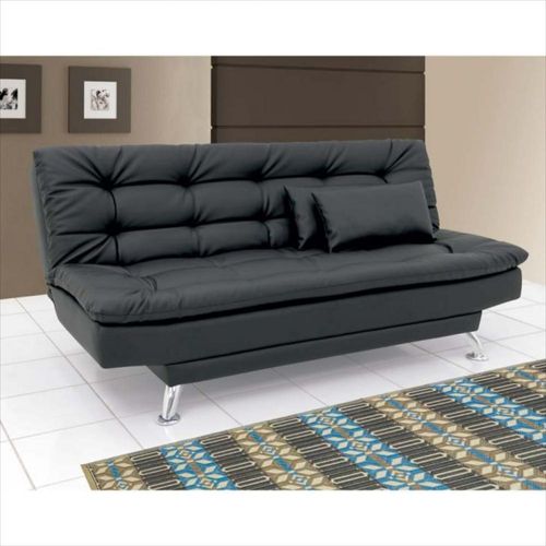 Sofa Cama Muebles Alkar Cuero Sintetico Negro Con Almohadas