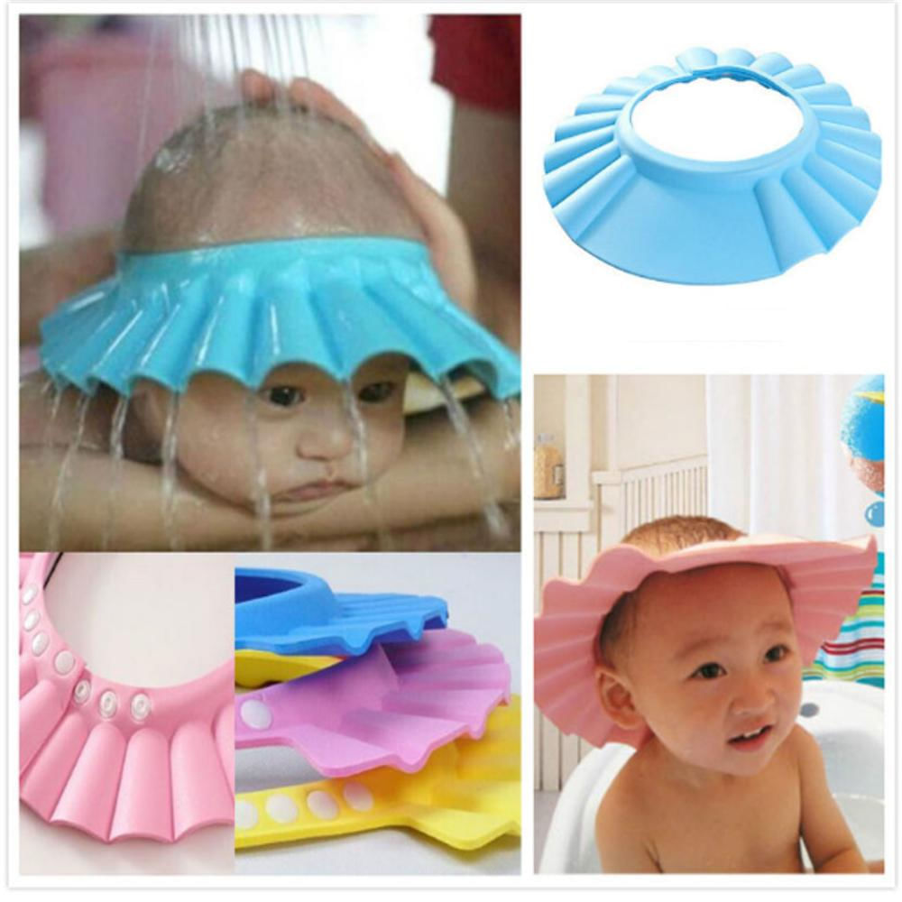 Gorro de ducha de silicona para bebé, gorro de ducha ajustable para niños,  sombrero de protección suave para bebés (amarillo, tamaño grande (1-12