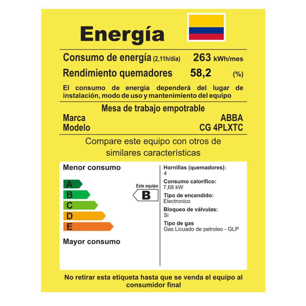 Cubierta empotrable ABBA 60.000 x 9.300 cm Acero inoxidable 4 puestos Gas propano CG4PLX TC img #4