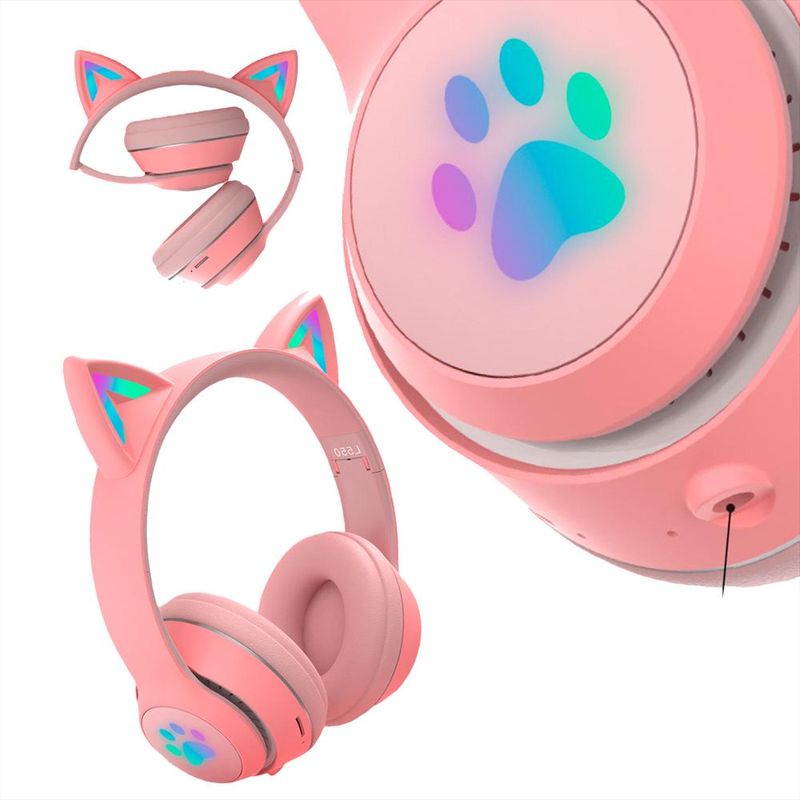 Audifonos Para Niña Orejas De Gato Iluminadas Blue